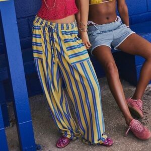 Free People Dana Stripe Relaxed Wide Leg Pants Medium